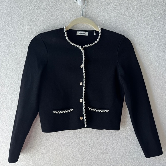 *SOLD* 
Sandro Black Faux Pearl Beaded Sorbonne Cardigan Size Small - Picture 11 of 12